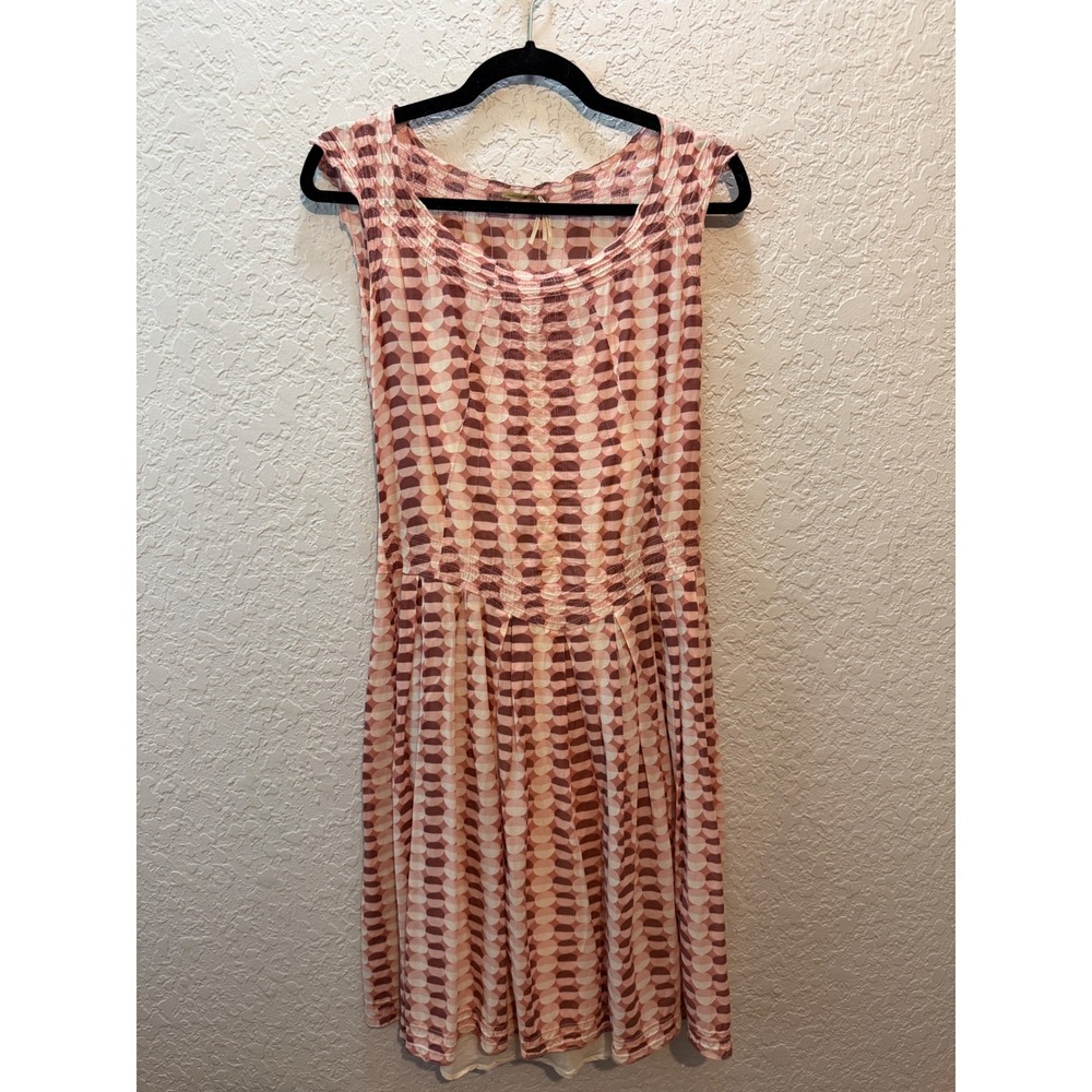 Max Studio Silk Cotton Geometric Print Dress 4 Boho Retro Mod Blush